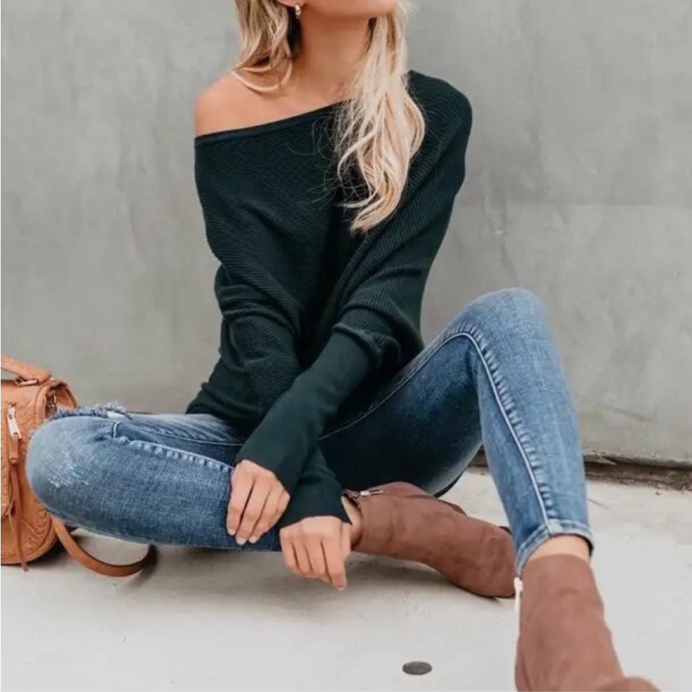 Women's Off-Shoulder Black Sweater